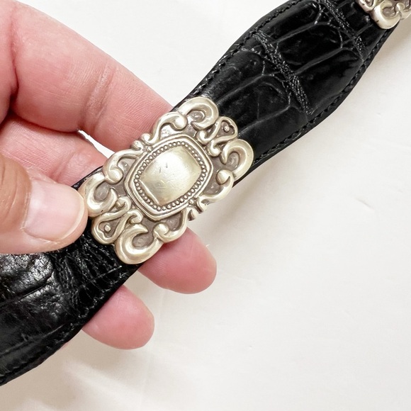 Fossil Womens Vintage Black Leather Croc Embossed Silver Conch Belt Size S - Picture 10 of 13